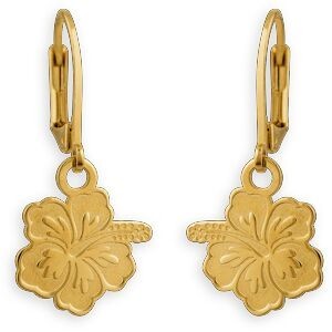 Boucles D'oreilles Plaqué Or Pendant 17mm Hibiscus 11.5mm