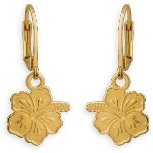Boucles D'oreilles Plaqué Or Pendant 17mm Hibiscus 11.5mm