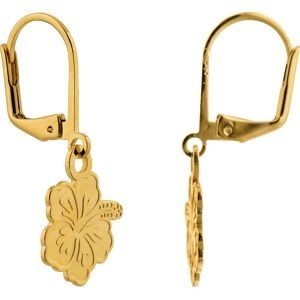 Boucles D'oreilles Plaqué Or Pendant 17mm Hibiscus 11.5mm
