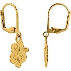 Boucles D'oreilles Plaqué Or Pendant 17mm Hibiscus 11.5mm