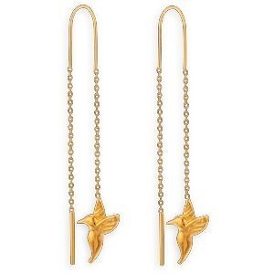 Boucles D'oreilles Plaqué Or Pendant 50mm Colibri 9.5*12mm