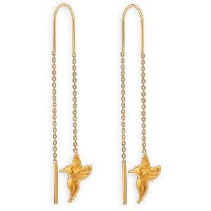 Boucles D'oreilles Plaqué Or Pendant 50mm Colibri 9.5*12mm
