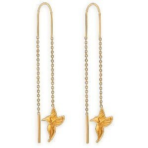 Boucles D'oreilles Plaqué Or Pendant 50mm Colibri 9.5*12mm