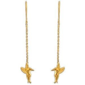 Boucles D'oreilles Plaqué Or Pendant 50mm Colibri 9.5*12mm