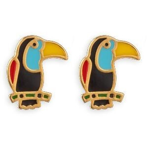Boucles D'oreilles Plaqué Or Toucan Email Multicolore 9.5*11.5mm