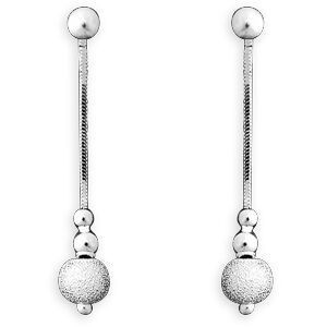 Boucles D'oreilles Argent 925 Pendant 30mm Boules 3  à 6mm Lisses Sablées
