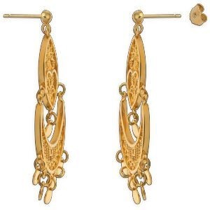 Boucles D'oreilles Savoyardes Plaqué Or 27*55mm Motif Ajouré