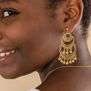Boucles D'oreilles Savoyardes Plaqué Or 28*60mm Motif Pastillé