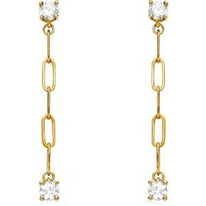 Boucles D'oreilles Plaqué Or Pendant 40mm Chaîne 3mm Zirconium 4mm