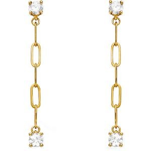 Boucles D'oreilles Plaqué Or Pendant 40mm Chaîne 3mm Zirconium 4mm