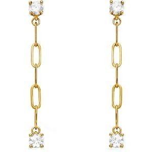 Boucles D'oreilles Plaqué Or Pendant 40mm Chaîne 3mm Zirconium 4mm