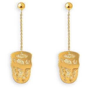 Boucles D'oreilles Or 375 Pendant 34mm Gwoka Email Pailleté 9*12mm