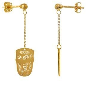 Boucles D'oreilles Or 375 Pendant 34mm Gwoka Email Pailleté 9*12mm