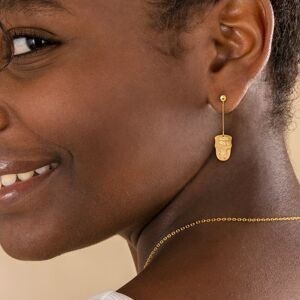 Boucles D'oreilles Or 375 Pendant 34mm Gwoka Email Pailleté 9*12mm