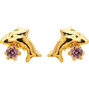 Boucles D'oreilles Plaqué Or Dauphin Cristal Rose 7.5*8mm