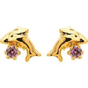 Boucles D'oreilles Plaqué Or Dauphin Cristal Rose 7.5*8mm