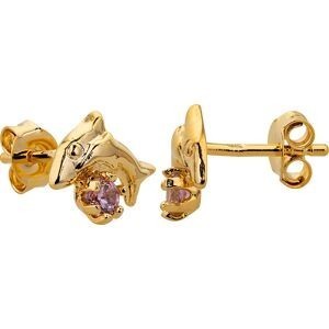 Boucles D'oreilles Plaqué Or Dauphin Cristal Rose 7.5*8mm