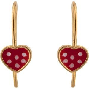 Boucles D'oreilles Plaqué Or Pendant 15mm Cœur Email Rouge 6*7mm