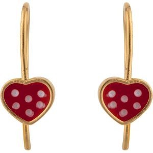 Boucles D'oreilles Plaqué Or Pendant 15mm Cœur Email Rouge 6*7mm