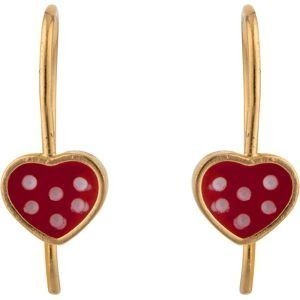 Boucles D'oreilles Plaqué Or Pendant 15mm Cœur Email Rouge 6*7mm