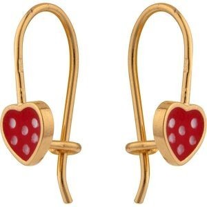 Boucles D'oreilles Plaqué Or Pendant 15mm Cœur Email Rouge 6*7mm