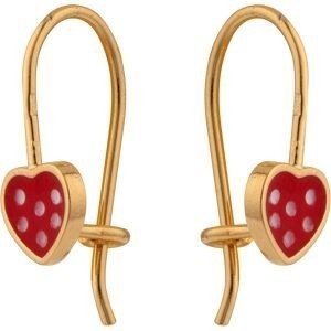 Boucles D'oreilles Plaqué Or Pendant 15mm Cœur Email Rouge 6*7mm