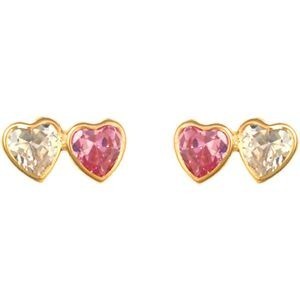 Boucles D'oreilles Or 375 Double Cœur Zirconium 5.7*11mm Fermoir Or 375 Silicone