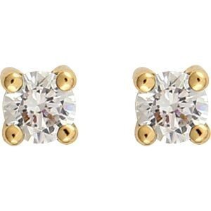 Boucles D'oreilles Or 375 Zirconium 4mm 4 Griffes Fermoir Or 375 Silicone