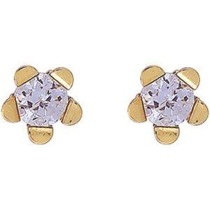 Boucles D'oreilles Or 375 Fleur 4.5mm Zirconium 3mm Fermoir Or 375 Silicone
