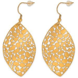 Boucles D'oreilles Acier Jaune Pendant 70mm Feuille 33*50mm