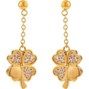 Boucles D'oreilles Acier Jaune Trèfle Zirconium 10mm Pendant 25mm