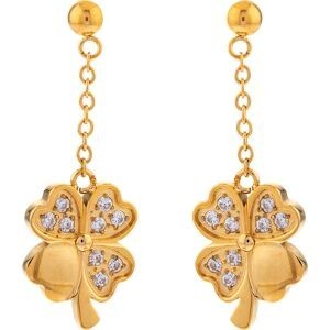 Boucles D'oreilles Acier Jaune Trèfle Zirconium 10mm Pendant 25mm