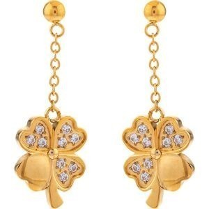 Boucles D'oreilles Acier Jaune Trèfle Zirconium 10mm Pendant 25mm
