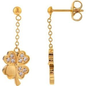 Boucles D'oreilles Acier Jaune Trèfle Zirconium 10mm Pendant 25mm