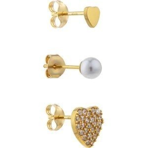 Boucles D'oreilles Dépareillées Acier Jaune Cœur Zirconium Perle