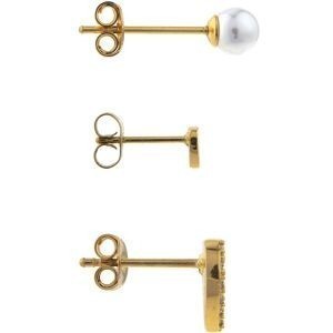Boucles D'oreilles Dépareillées Acier Jaune Cœur Zirconium Perle