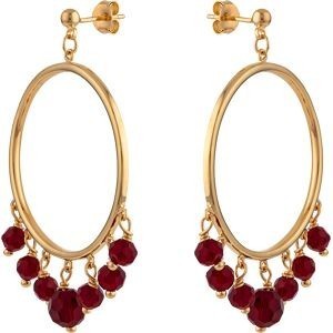 Boucles D'oreilles Plaqué Or Pendant 45cm Cercle 30mm Cristal Grenat 4  à 6mm