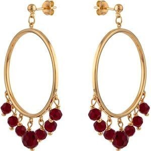 Boucles D'oreilles Plaqué Or Pendant 45cm Cercle 30mm Cristal Grenat 4  à 6mm