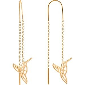 Boucles D'oreilles Plaqué Or Pendant 52mmn Colibri Origami 13.5*14.5mm