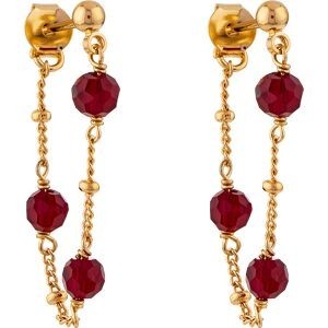 Boucles D'oreilles Plaqué Or Pendant 35mm Cristal Grenat 4mm