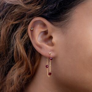 Boucles D'oreilles Plaqué Or Pendant 35mm Cristal Grenat 4mm
