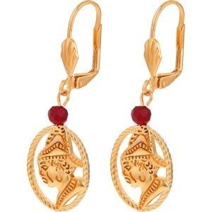 Boucles D'oreilles Plaqué Or Pendant 40mm Cayennaise 14*18mm Cristal Grenat 4mm