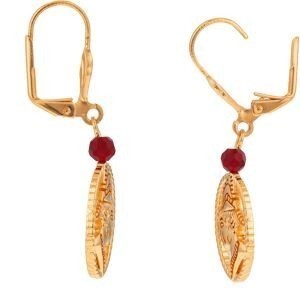 Boucles D'oreilles Plaqué Or Pendant 40mm Cayennaise 14*18mm Cristal Grenat 4mm