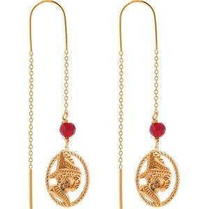 Boucles D'oreilles Plaqué Or Pendant 55mm Cayennaise 14*18mm Cristal Grenat 4mm