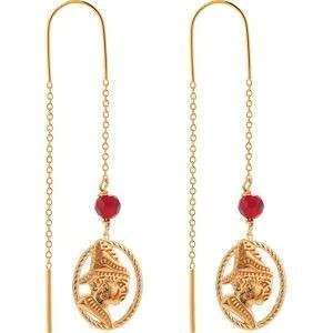 Boucles D'oreilles Plaqué Or Pendant 55mm Cayennaise 14*18mm Cristal Grenat 4mm