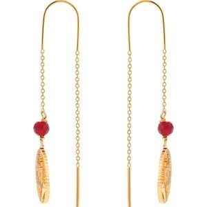 Boucles D'oreilles Plaqué Or Pendant 55mm Cayennaise 14*18mm Cristal Grenat 4mm