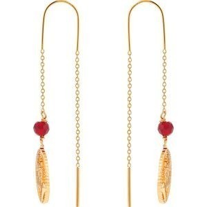 Boucles D'oreilles Plaqué Or Pendant 55mm Cayennaise 14*18mm Cristal Grenat 4mm