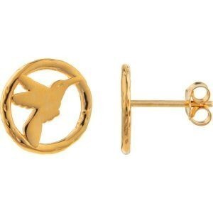 Boucles D'oreilles Plaqué Or Colibri Cerclé 10mm
