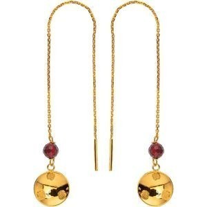 Boucles D'oreilles Or 750 Pendant 108mm Batée 9mm Cristal Grenat 4mm