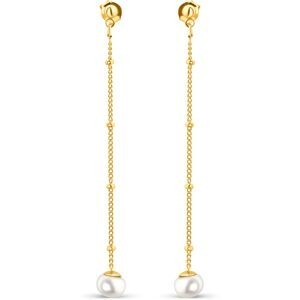 Boucles D'oreilles Plaqué Or Pendant 60mm Perle Culture 6mm
